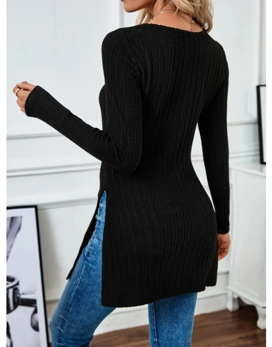 Kadın Uzun Kollu V Yakalı Yandan Yırtmaçlı şardonlu Kaşkorse Bluz