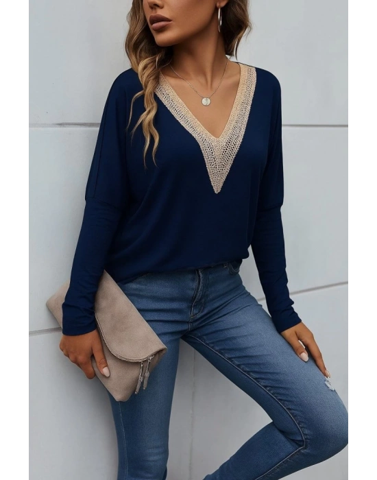 Kadın Uzun Kollu V Yakalı Yarasa Kollu Viskon Bluz