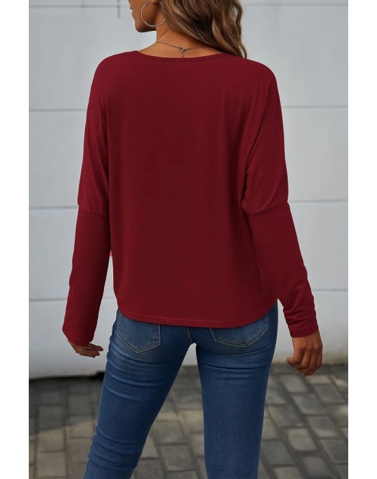 Kadın Uzun Kollu V Yakalı Yarasa Kollu Viskon Bluz