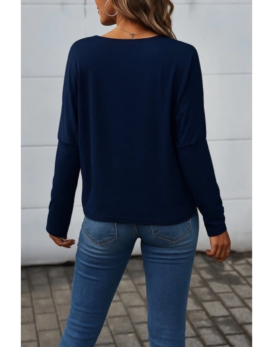 Kadın Uzun Kollu V Yakalı Yarasa Kollu Viskon Bluz