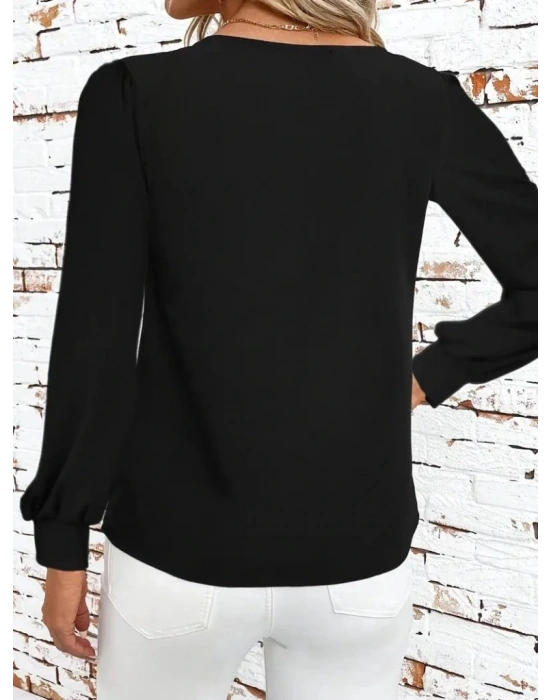 Kadın Uzun Kollu Yaka Detaylı Düğmeli Ithal Krep Bluz