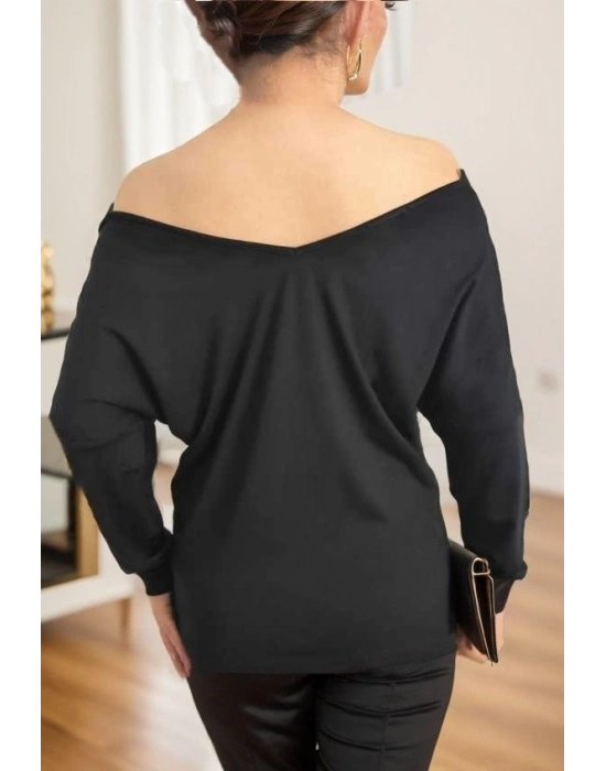 Kadın Uzun Kollu Yaka Güpür Detay Viskon Bluz