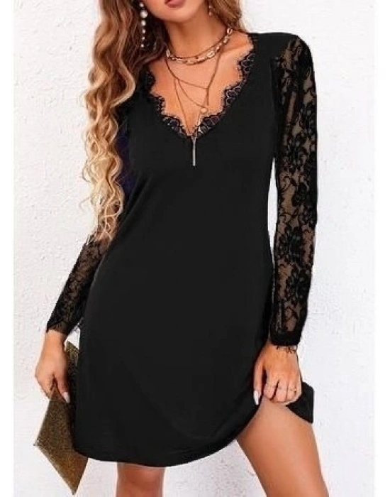 Kadın Uzun Kollu Yaka Ve Kol Dantel Detay Sandy Mini Boy Elbise
