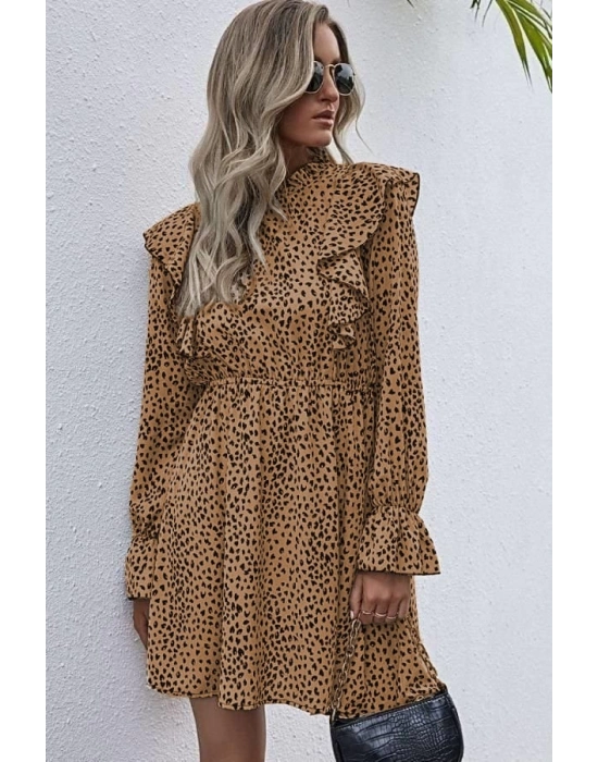 Kadın Uzun Kollu Yaka Ve Sırt Fırfır Detay Mikro Mini Boy Elbise