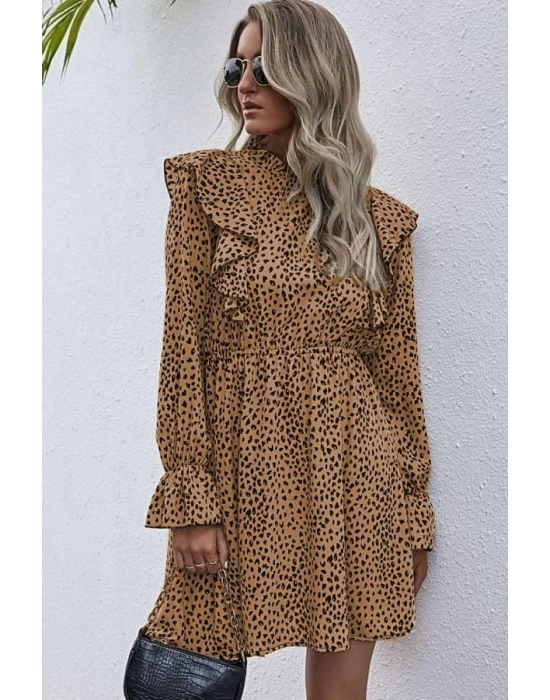 Kadın Uzun Kollu Yaka Ve Sırt Fırfır Detay Mikro Mini Boy Elbise