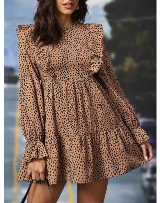 Kadın Uzun Kollu Yaka Ve Sırt Fırfır Detay Mikro Mini Boy Elbise