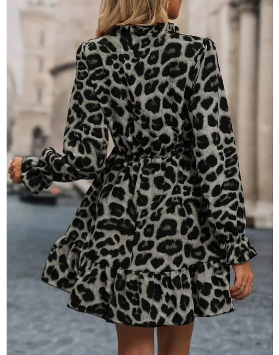 Kadın Uzun Kollu Yakadan Bağlamalı Beli Lastikli şardonlu Dalgıç Elbise