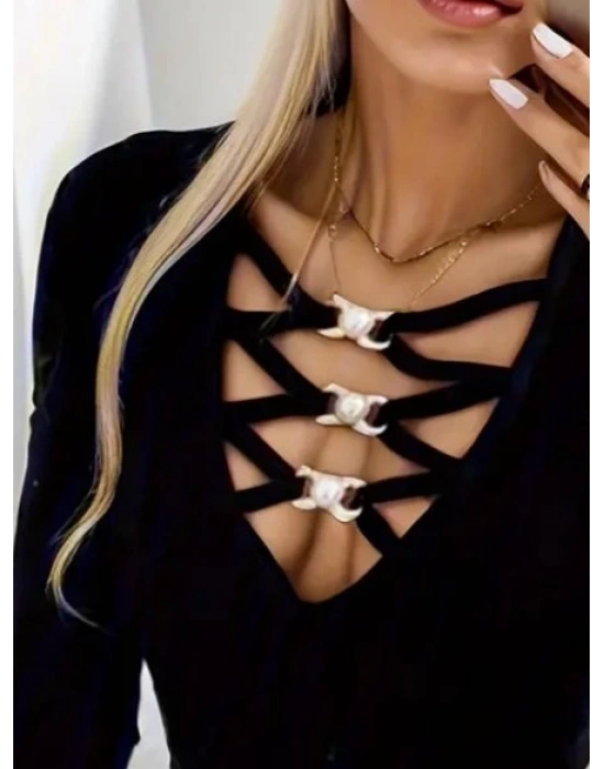 Kadın Uzun Kollu Yakadan çapraz Detaylı Kaşkorse Bluz