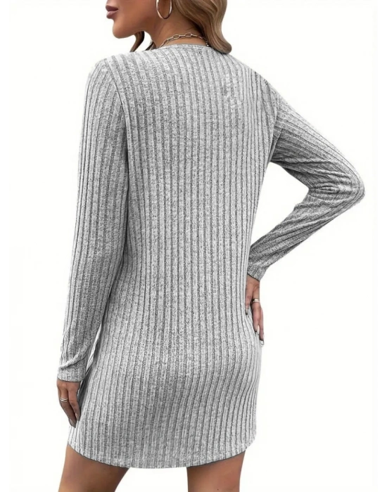 Kadın Uzun Kollu Yakadan Fermuarlı Kısa şardonlu Kaşkorse Elbise