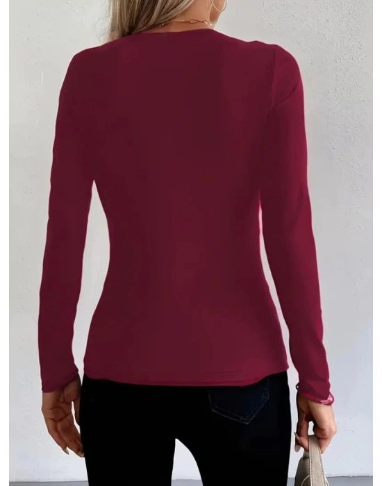 Kadın Uzun Kollu Yakadan Halka Detaylı Viskon Bluz