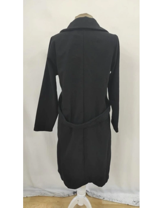 Kadın Uzun Kollu Yakalı Belde şerit Düğme Detaylı Cepli Mini Kaşe Kaban