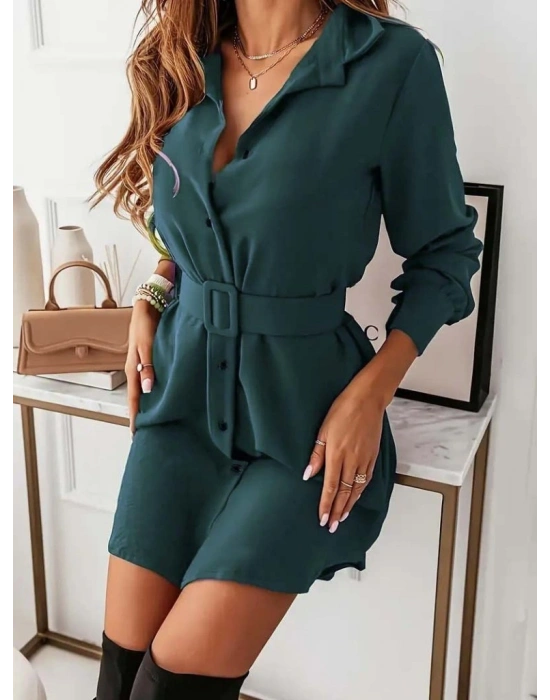 Kadın Uzun Kollu Yakalı Belden Kemerli Kıs Ithal Krep Elbise