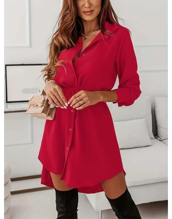 Kadın Uzun Kollu Yakalı Belden Kemerli Kıs Ithal Krep Elbise