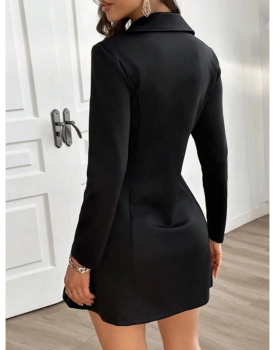 Kadın Uzun Kollu Yakalı Fermuarlı Düğme Detaylı Kısa Scuba Ceket