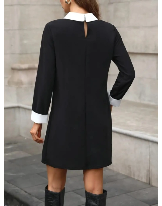 Kadın Uzun Kollu Yakalı Incili Ithal Krep Elbise