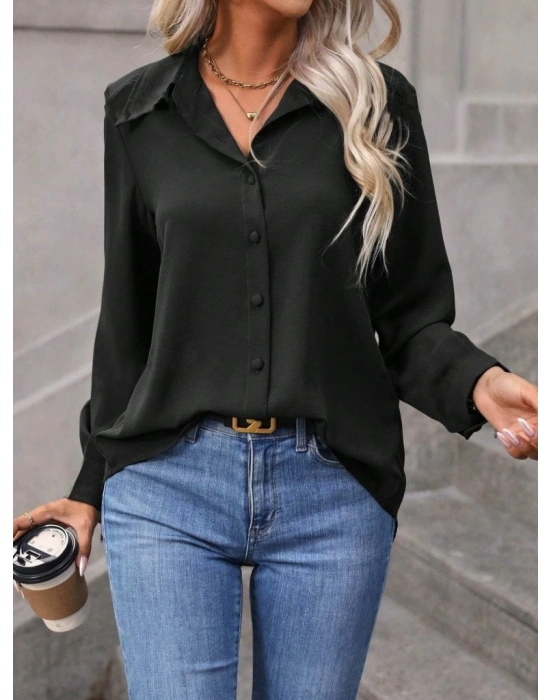 Kadın Uzun Kollu Yakalı önden Düğmeli Aerobin Gömlek