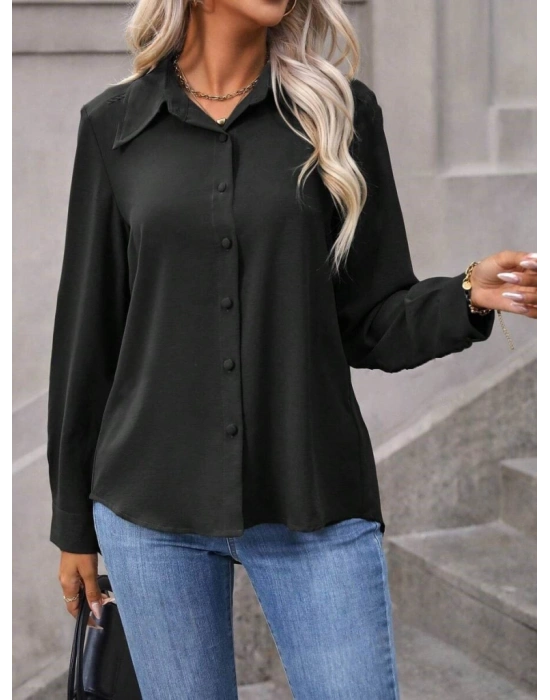Kadın Uzun Kollu Yakalı önden Düğmeli Aerobin Gömlek