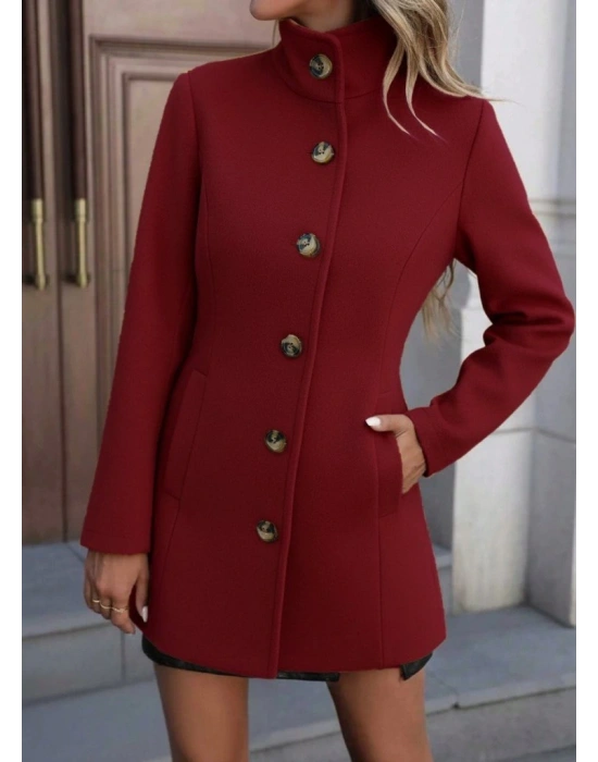 Kadın Uzun Kollu Yakalı önden Düğmeli Astarsız Ithal Kaşe Kaban