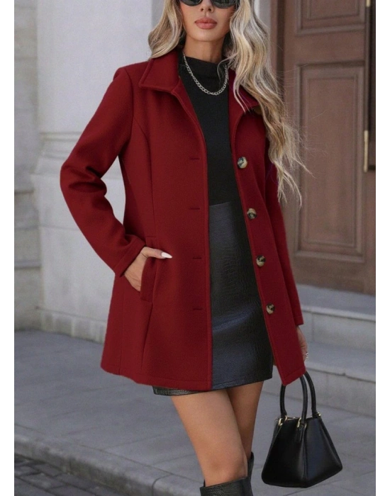 Kadın Uzun Kollu Yakalı önden Düğmeli Astarsız Ithal Kaşe Kaban