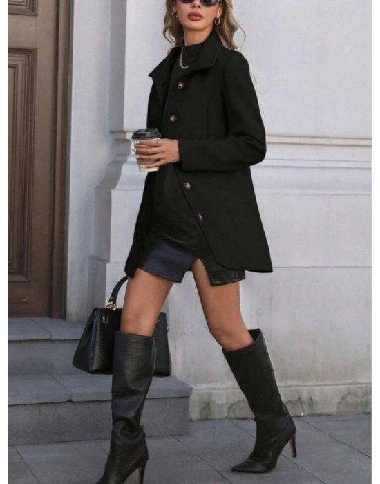 Kadın Uzun Kollu Yakalı önden Düğmeli Astarsız Ithal Kaşe Kaban