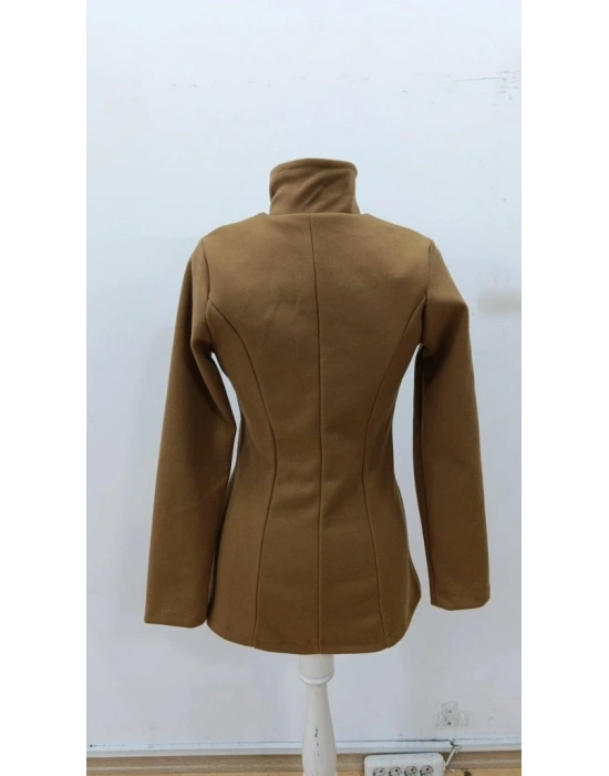Kadın Uzun Kollu Yakalı önden Düğmeli Astarsız Ithal Kaşe Kahve Kaban