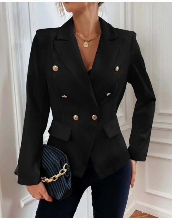 Kadın Uzun Kollu Yakalı önden Düğmeli Cep Detay Atlas Ceket