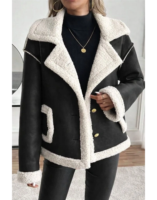 Kadın Uzun Kollu Yakalı önden Düğmeli Cep Detaylı Süet Ceket