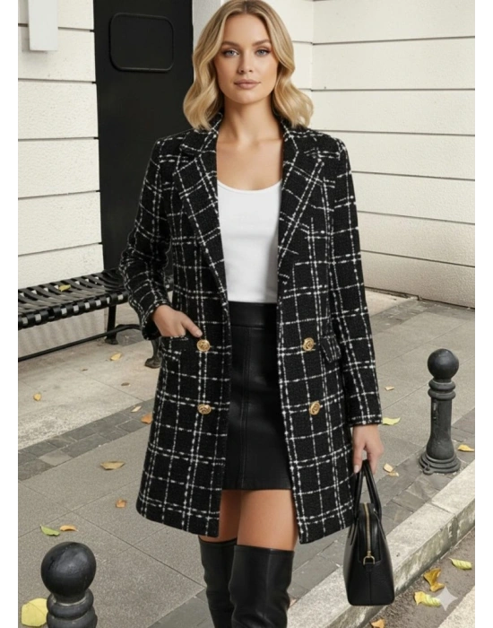 Kadın Uzun Kollu Yakalı önden Düğmeli Dokuma Ceket