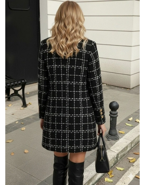 Kadın Uzun Kollu Yakalı önden Düğmeli Dokuma Ceket