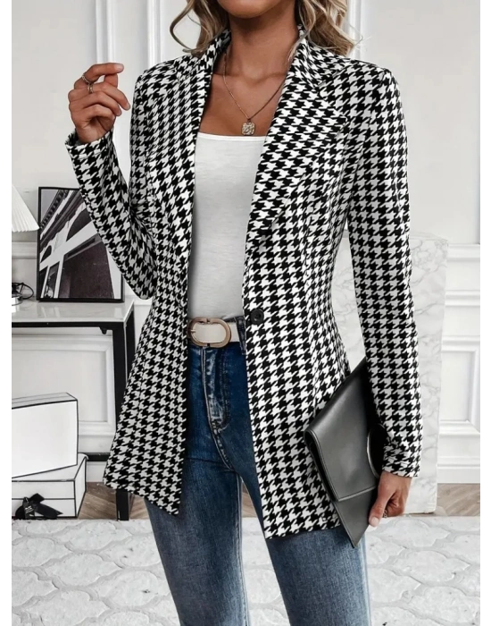 Kadın Uzun Kollu Yakalı önden Düğmeli Kazayağı Dokuma Ceket