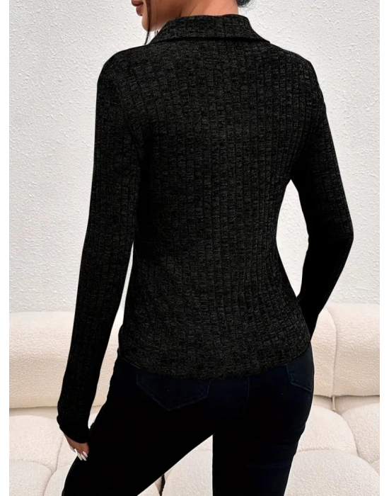 Kadın Uzun Kollu Yakalı önden Düğmeli Kısa Ceket