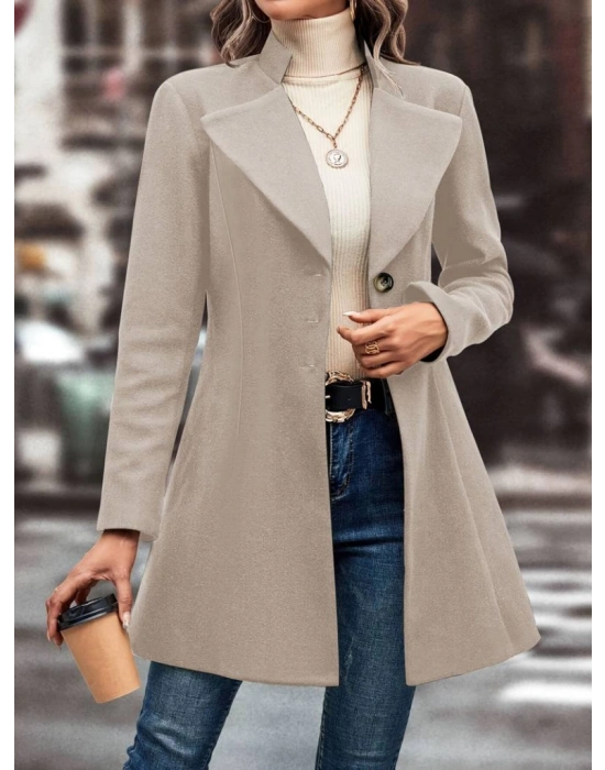 Kadın Uzun Kollu Yakalı önden Düğmeli Kısa Kaşe Kaban