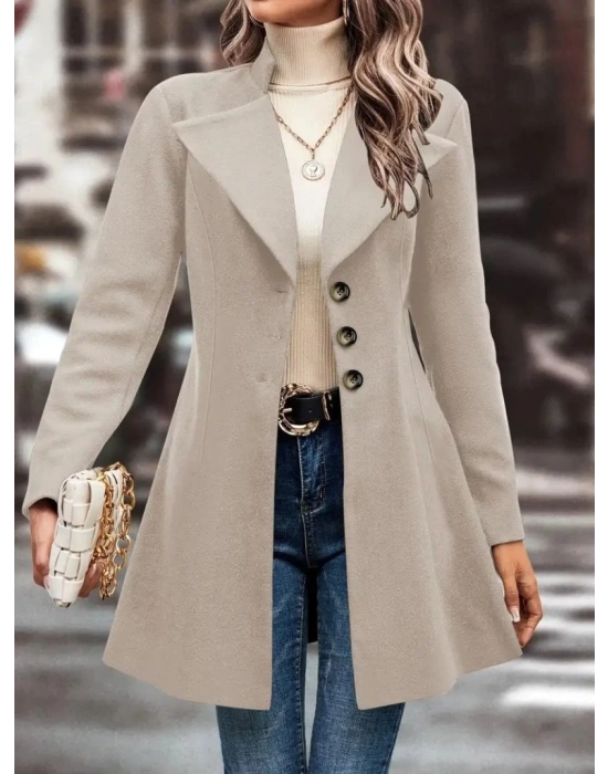 Kadın Uzun Kollu Yakalı önden Düğmeli Kısa Kaşe Kaban