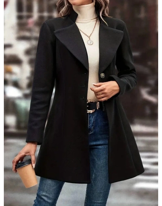 Kadın Uzun Kollu Yakalı önden Düğmeli Kısa Kaşe Kaban