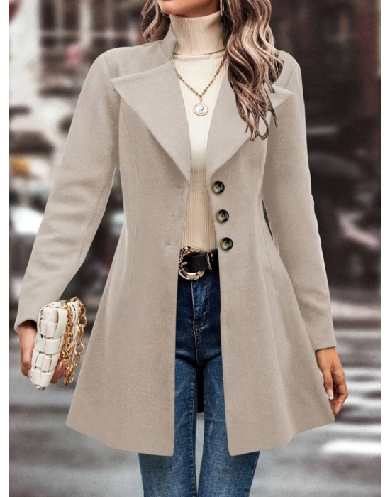 Kadın Uzun Kollu Yakalı önden Düğmeli Kısa Kaşe Kaban