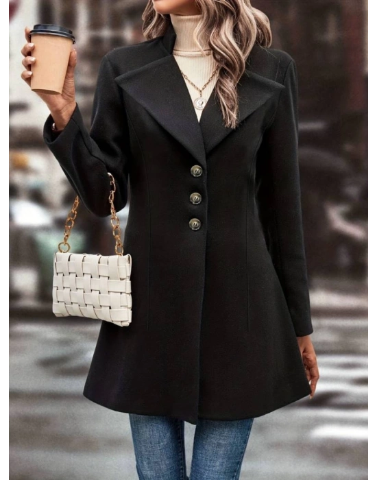 Kadın Uzun Kollu Yakalı önden Düğmeli Kısa Kaşe Kaban