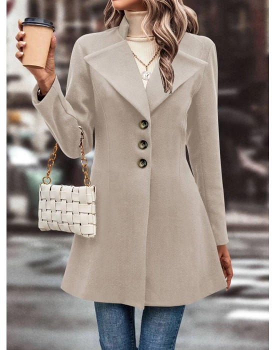 Kadın Uzun Kollu Yakalı önden Düğmeli Kısa Kaşe Kaban