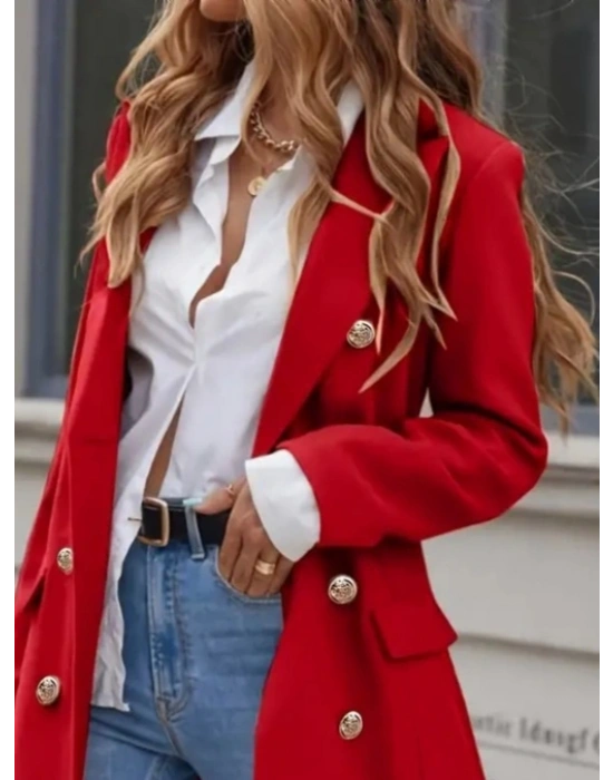 Kadın Uzun Kollu Yakalı önden Düğmeli Midi Kaşe Kaban