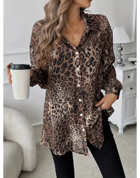 Kadın Uzun Kollu Yakalı önden Düğmeli şifon Gömlek