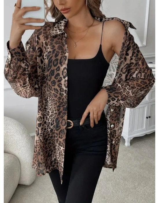 Kadın Uzun Kollu Yakalı önden Düğmeli şifon Gömlek