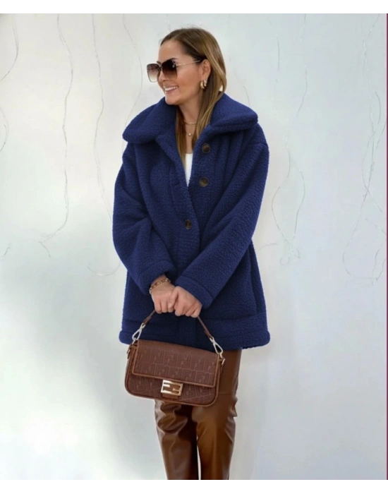 Kadın Uzun Kollu Yakalı önden Düğmeli Welsoft Kaban