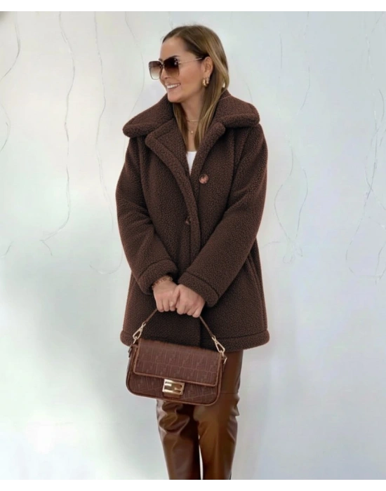 Kadın Uzun Kollu Yakalı önden Düğmeli Welsoft Kaban