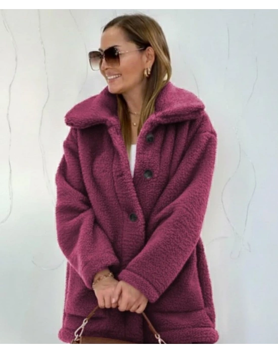 Kadın Uzun Kollu Yakalı önden Düğmeli Welsoft Kaban