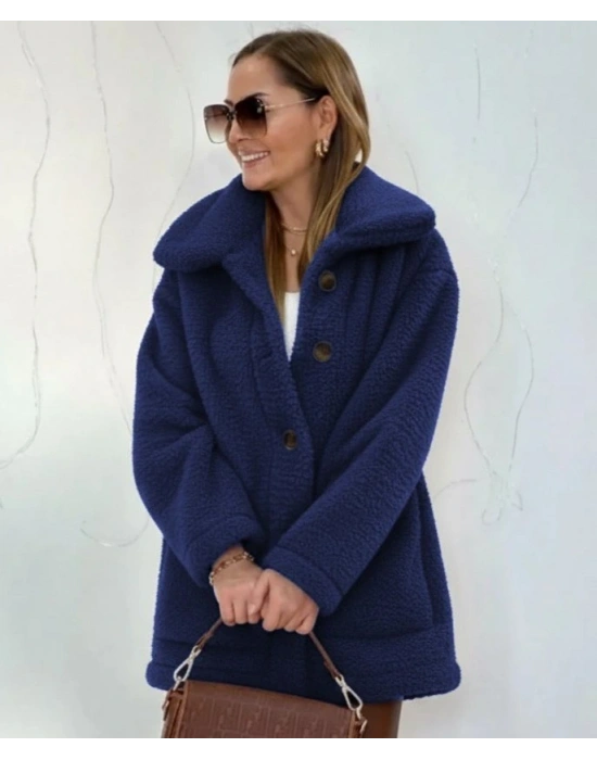 Kadın Uzun Kollu Yakalı önden Düğmeli Welsoft Kaban