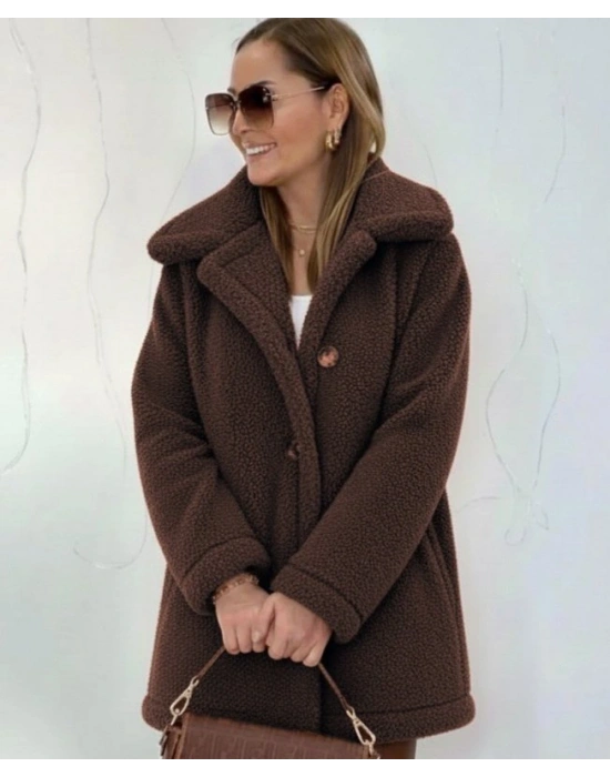 Kadın Uzun Kollu Yakalı önden Düğmeli Welsoft Kaban