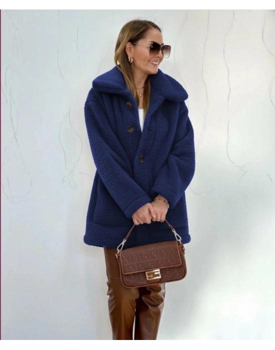 Kadın Uzun Kollu Yakalı önden Düğmeli Welsoft Kaban