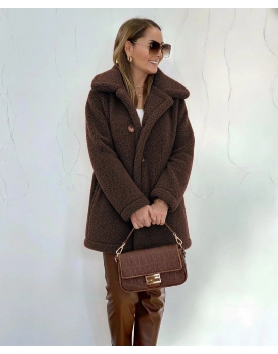 Kadın Uzun Kollu Yakalı önden Düğmeli Welsoft Kaban