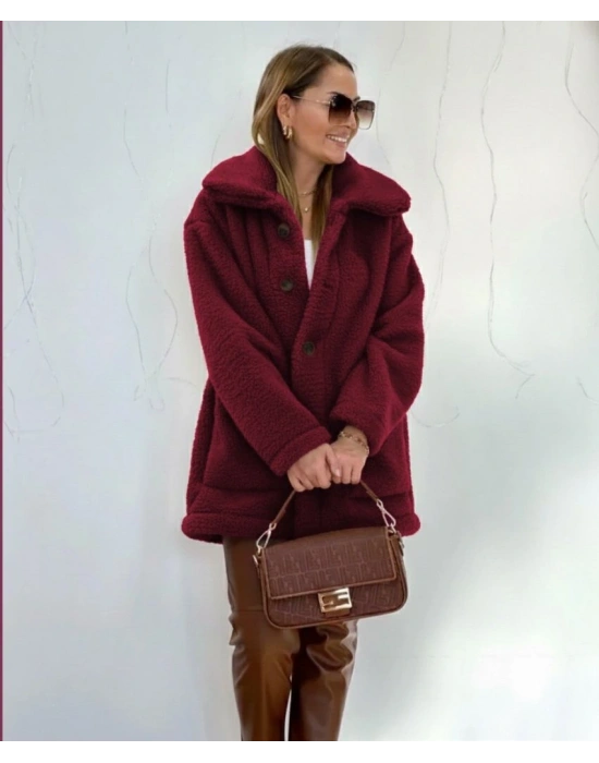 Kadın Uzun Kollu Yakalı önden Düğmeli Welsoft Kaban