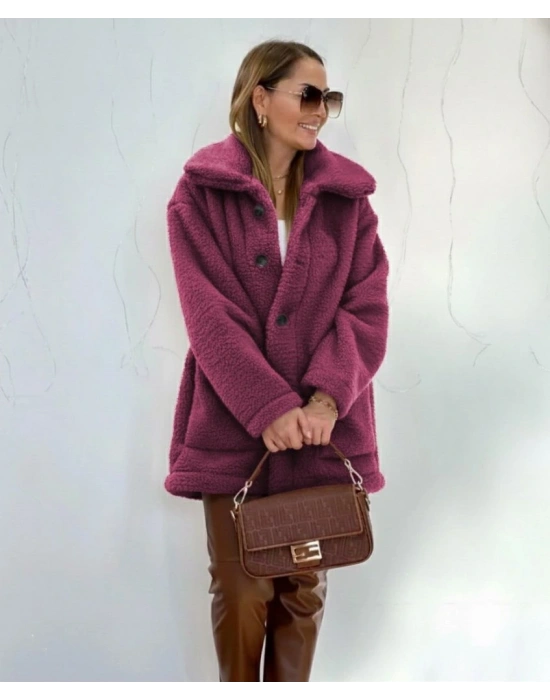 Kadın Uzun Kollu Yakalı önden Düğmeli Welsoft Kaban