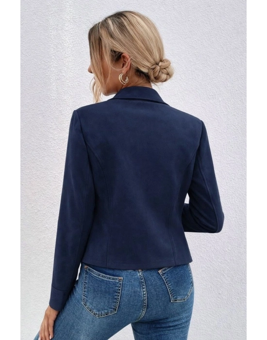 Kadın Uzun Kollu Yakalı önden Fermuarlı Kısa Süet Ceket